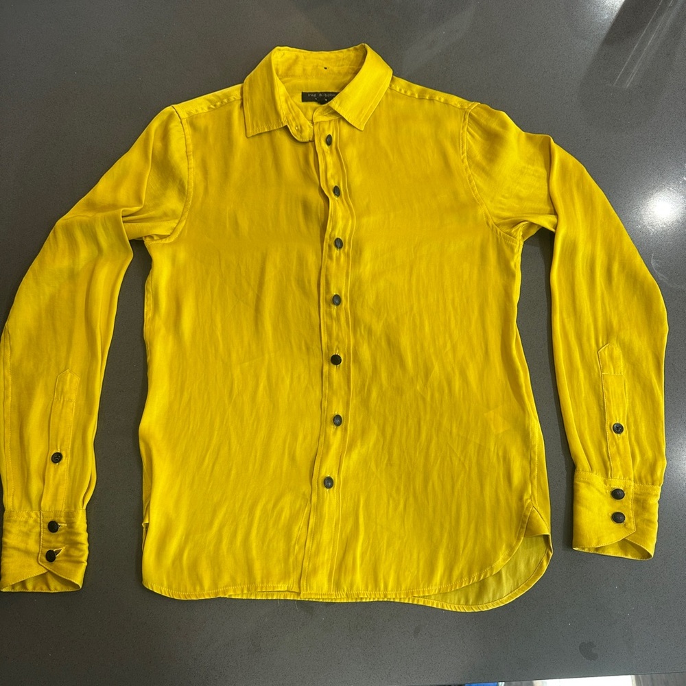 Rag & Bone XS Button Down Blouse Mustard Yellow